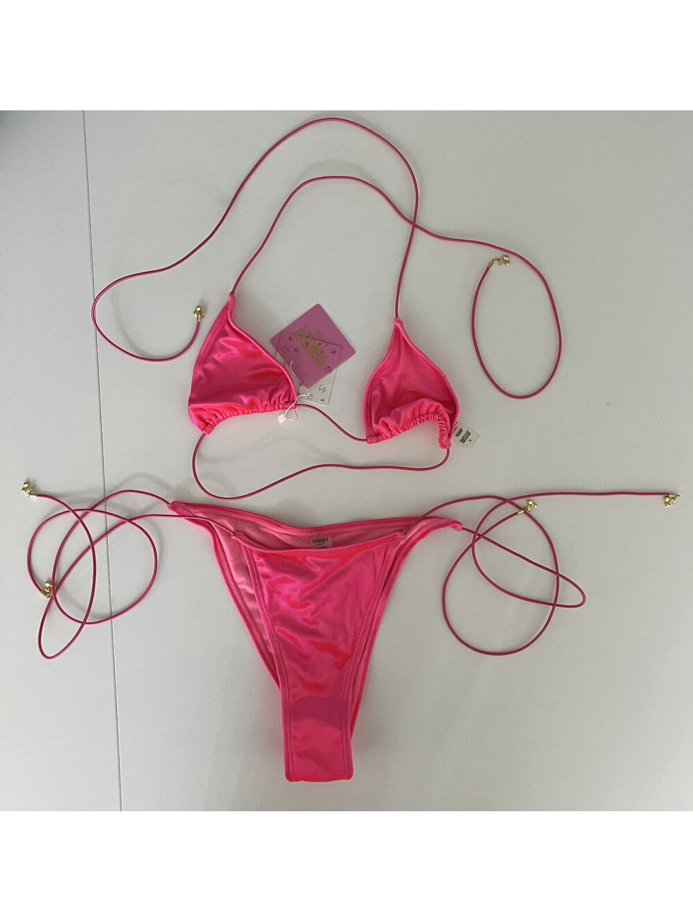 VOIGHT by Valentina V-Kini String Bikini Swim Ruche Bimbocore Velour Sz Small